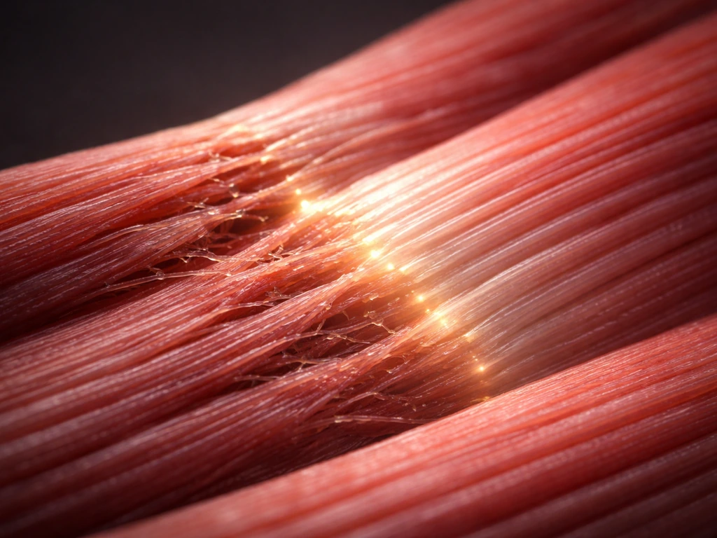 Close-up of realistic muscle tissue texture after a workout, with subtle healing highlights
