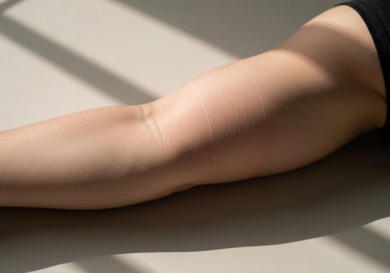 Close-up of an anonymous arm showing increased muscle thickness over time in a subtle before/after look.