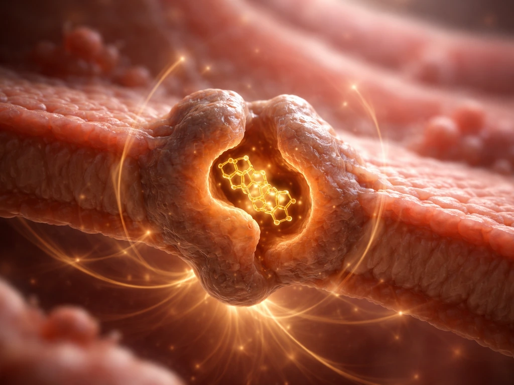 Close-up of an androgen receptor binding a steroid inside a muscle cell, highlighting protein-signaling activity.