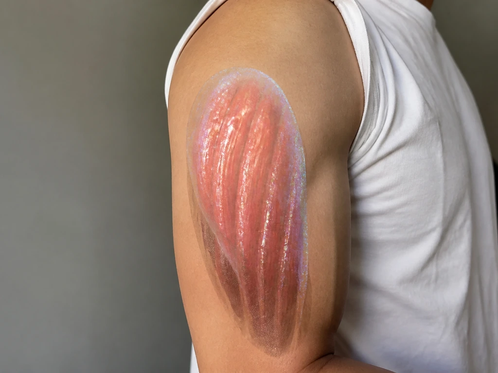 Close-up of a human upper arm with subtle layered highlight showing glycogen-and-water vs true muscle loss
